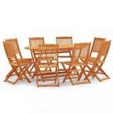 Set mobilier de exterior pliabil, 9 piese, lemn masiv eucalipt