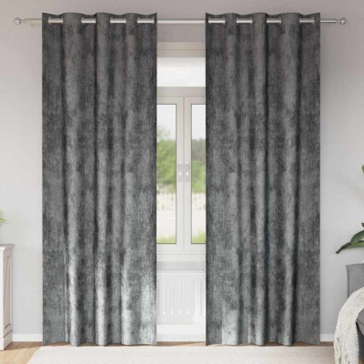 vidaXL Draperie cu perdele 2 pcs Gri 225 x 140 cm Catifea foto
