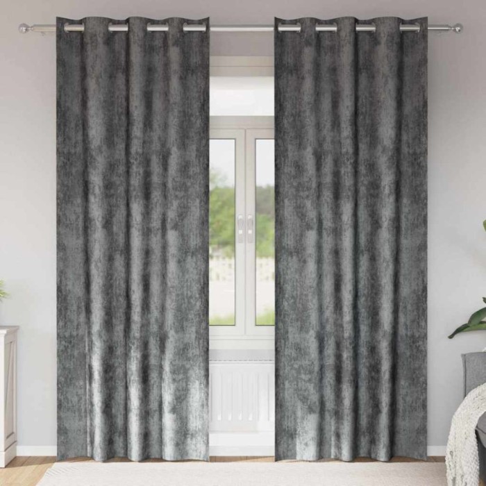 vidaXL Draperie cu perdele 2 pcs Gri 225 x 140 cm Catifea