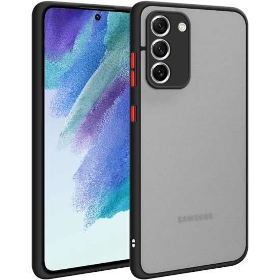 Husa hibrid ALC compatibila cu Samsung Galaxy S21 FE 5G, husa de protectie rezistenta la zgarieturi, rezistenta la socuri, cadru TPU negru cu capac du