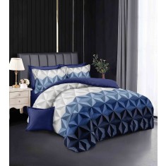 Lenjerie de pat pentru o persoana cu husa de perna patrata, Carwin, bumbac mercerizat, multicolor