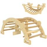 AIYAPLAY Arc Montessori din Lemn pentru Copii 2-4 Ani, Convertibil &icirc;n Balansoar, Joc de Cățărare, 110x52x45 cm, culoare Lemn | Aosom Romania
