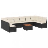 Cumpara ieftin Set canapele de gradina cu perne, 11 piese, negru, poliratan