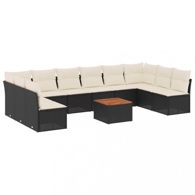 Set canapele de gradina cu perne, 11 piese, negru, poliratan foto