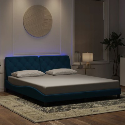 vidaXL Cadru de pat cu lumini LED, albastru, 180x200 cm, catifea foto