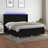 Gossi pat cu arcuri, saltea si led, negru, 180x200 cm, textil
