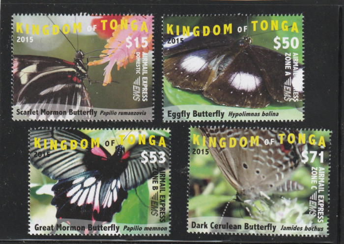 Tonga 2015-Fauna,Fluturi,serie 4 valori,(partea a II-a),dant,,MNH,Mi.2050-2053