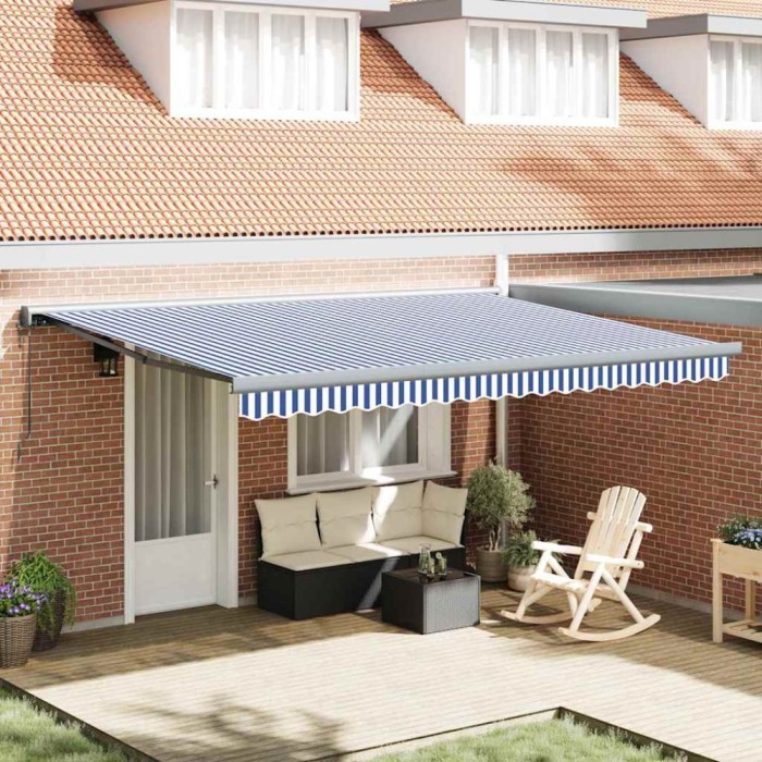 Cortina Retractabilă Manual Albastru și alb 450 &times; 300 cm