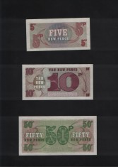 Set british army voucher 5 + 10 + 50 pence 1972 seria 6 unc