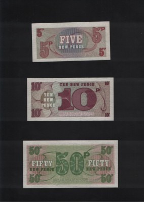 Set british army voucher 5 + 10 + 50 pence 1972 seria 6 unc foto