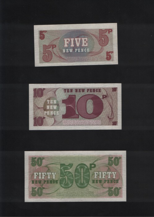 Set british army voucher 5 + 10 + 50 pence 1972 seria 6 unc