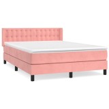 Cumpara ieftin Pat box spring cu saltea, roz, 140x190 cm, catifea