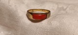 Argint aurit INEL cu CORAL finut DELICAT de efect SPLENDID elegant ITALIA superb