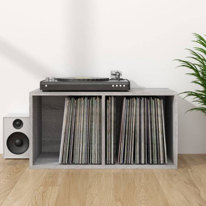 vidaXL Cutie de depozitare viniluri, gri sonoma, 71x34x36 cm, lemn