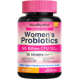 Probiotice pentru Femei, NewRhythm, 50 Miliarde Organisme Vii din 18 Tulpini Benefice, cu Enzime si