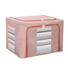 Cutie de Depozitare Pliabila, Flippy, 66 L, din Bumbac si In, 50x40x33 cm, 2 Ferestre, Frontala si Laterala, 2 Usi de Acces cu Fermoar Bidirectional,