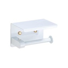 Suport h&acirc;rtie igienică, poliță integrată, inox, alb, 14x9.7x9.5 cm