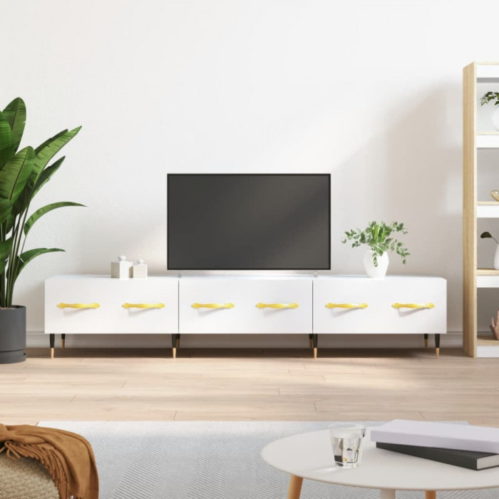 Comoda TV, alb extralucios, 150x36x30 cm, lemn prelucrat GartenMobel Dekor