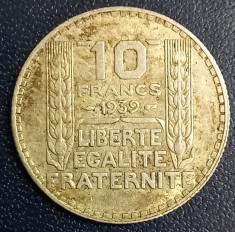 (A123) MONEDA DIN ARGINT FRANTA - 10 FRANCS FRANCI 1939, 10 GRAME, PURITATE 680