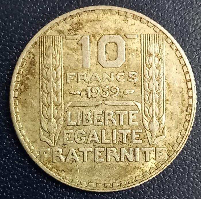 (A123) MONEDA DIN ARGINT FRANTA - 10 FRANCS FRANCI 1939, 10 GRAME, PURITATE 680