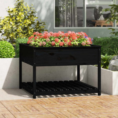 vidaXL Jardinieră cu raft, negru, 111,5x111,5x81 cm, lemn masiv de pin