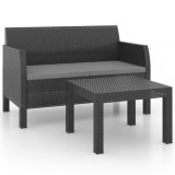 Set mobilier de gradina cu perne, 2 piese, antracit, PP ratan