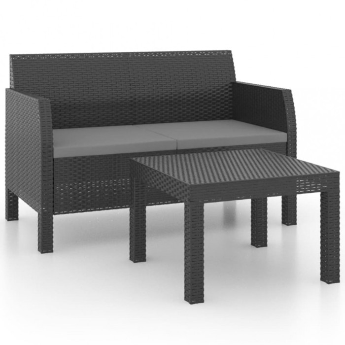 Set mobilier de gradina cu perne, 2 piese, antracit, PP ratan