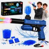 Cumpara ieftin Pistol Jucarie Glock cu Bile de Gel, 37 cm, Model Albastru, Automat si Manual, Acumulator Reincarcabil 7.4V, Incarcare USB, Lumini Colorate in Amortiz