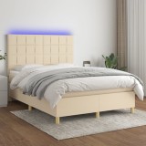 Pat cu arcuri, saltea si LED, crem, 140x190 cm, textil GartenMobel Dekor, vidaXL