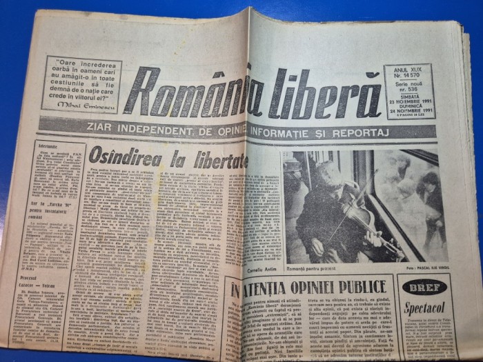 ziarul romania libera 23 - 24 noiembrie 1991