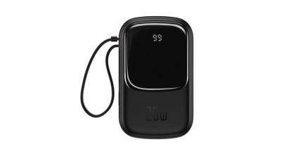 Baseus Qpow Digital Display Power Bank cu &amp;icirc;ncărcare rapidă 20000mAh 20W QC/PD/SCP/FCP cu cablu Lightning &amp;icirc;ncorporat negru foto