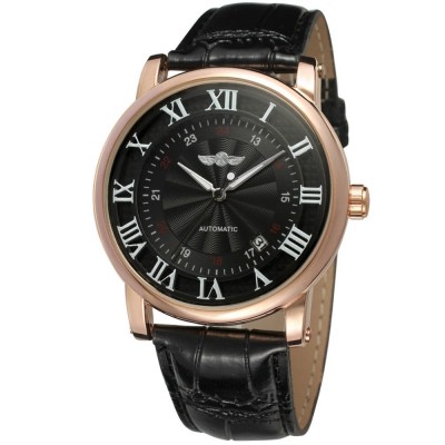 Ceas barbatesc de mana T-Winner Clasic Vintage Mecanic Retro Automatic Casual Elegant Negru Auriu foto