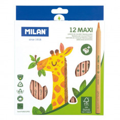 Set 12 Creioane Colorate Milan Maxi, Cu Ascutitoare, Corp Hexagonal, Cartificat FSC, 12 Creioane Colorate, Set de Creioane, Creioane la Set, Creioane