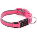 Zgarda luminoasa pentru caini Iseen, marime M, circumferinta gat cuprinsa intre 38 si 50 cm, reincarcabila prin USB, nylon, roz
