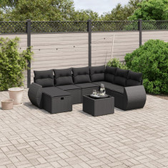 vidaXL Set mobilier de grădină cu perne, 8 piese, negru, poliratan