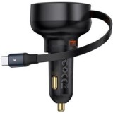Incarcator auto Baseus Enjoyment Pro, 1 x USB Type-C Cablu retractabil, 1 x USB , total output 60W, pt. bricheta auto, negru