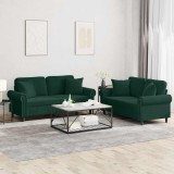 vidaXL Set canapea cu perne, 2 piese, verde &icirc;nchis, catifea 3202232