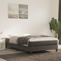 Gossi pat box spring cu saltea, gri inchis, 120x200 cm, catifea