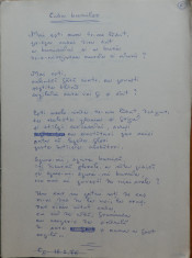 Manuscrisul unei poezii de Gheorghe Tomozei din volumul Tara lui Fat Frumos 1976 foto