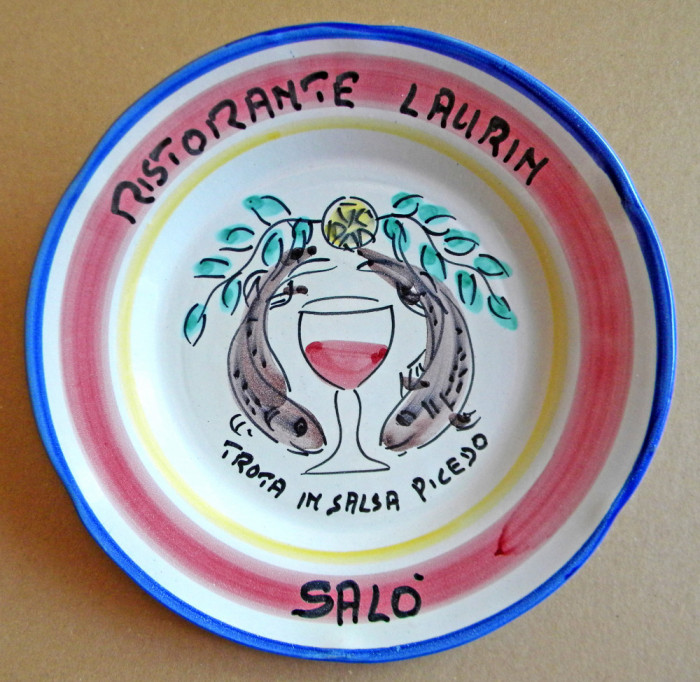 1986 Farfurie de colectie pictata manual Ristorante Laurin, Sal&ograve;, Brescia Italia