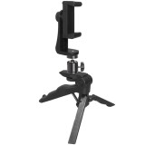 Suport smartphone rotativ cu cap de bila si trepied 2 in 1 tip pistol, prindere cu arc 8 cm, montura 1 4 inch, suport pliabil pentru streaming si vlog