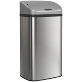 HOMCOM Coș de gunoi cu senzor 48L, &icirc;nchidere lentă, suprafață antiamprentă, din inox, argintiu | Aosom Romania