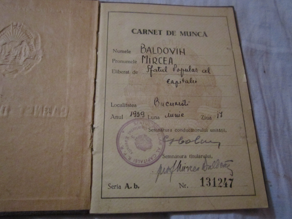 Carte munca an 1959 pentru profesor c18 | Okazii.ro