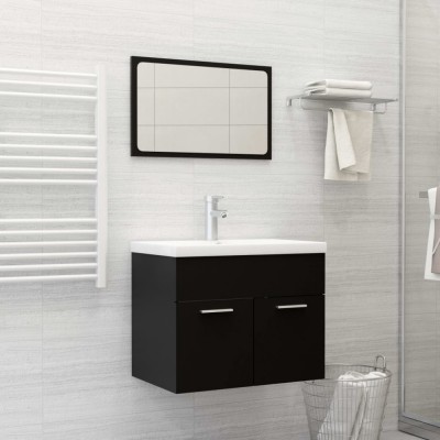 Set mobilier de baie, negru, lemn prelucrat foto