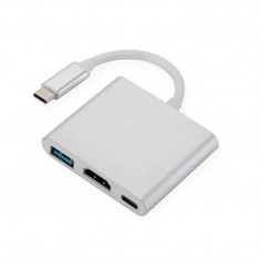Adaptor Multiport Edman Hub 3 in 1 USB Type-C la HDMI, USB, USB-C