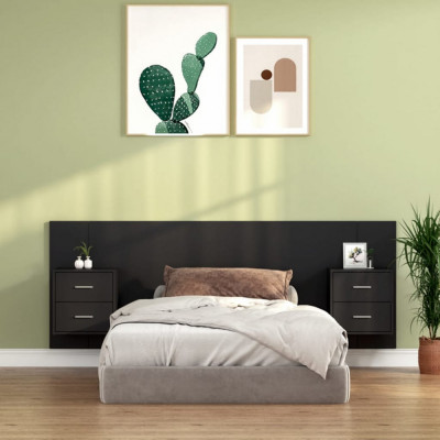 vidaXL Tăblie de pat cu dulapuri, negru, lemn prelucrat foto
