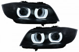 Faruri Xenon 3D Angel Eyes LED DRL compatibil cu BMW Seria 3 E90 E91 (2008-2011) Negru HLBME90FLD1SB