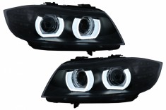 Faruri Xenon 3D U-Led Angel Eyes BMW Seria 3 E90 E91 (2008-2011) Negru Performance AutoTuning foto