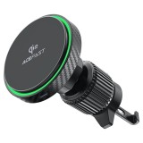 Suport auto wireless pentru telefon, led ambient light, qi2, 15w - black