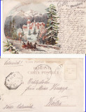 Salutari din Sinaia (Peles) - Litografie 1898- tema Casa Regala, Circulata, Printata